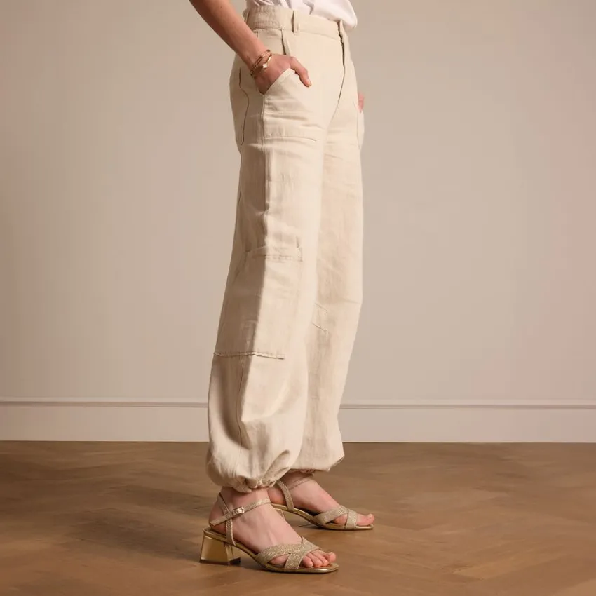 Manfield Gouden leren sandalen met hak en glitters^DAMES Sandalen