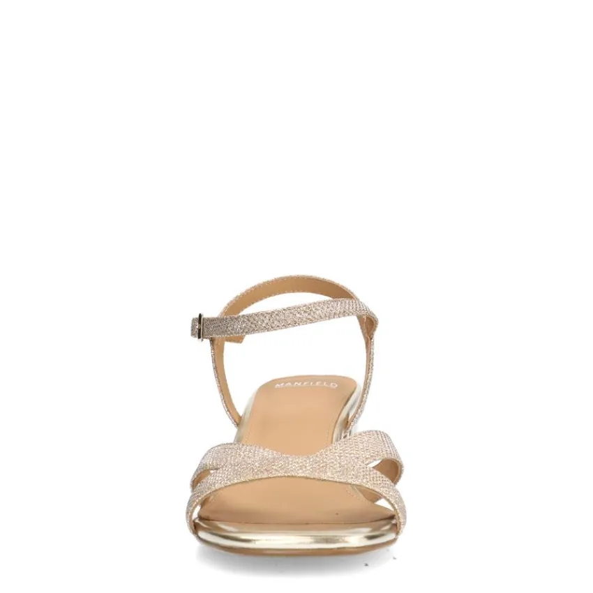 Manfield Gouden leren sandalen met hak en glitters^DAMES Sandalen