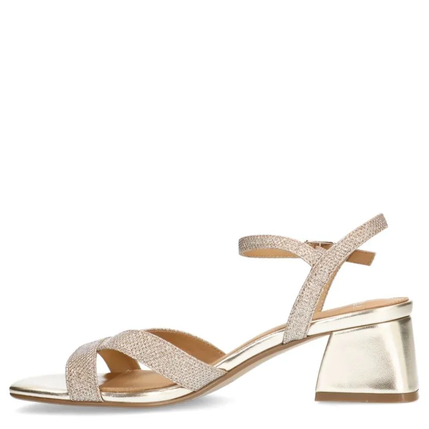 Manfield Gouden leren sandalen met hak en glitters^DAMES Sandalen