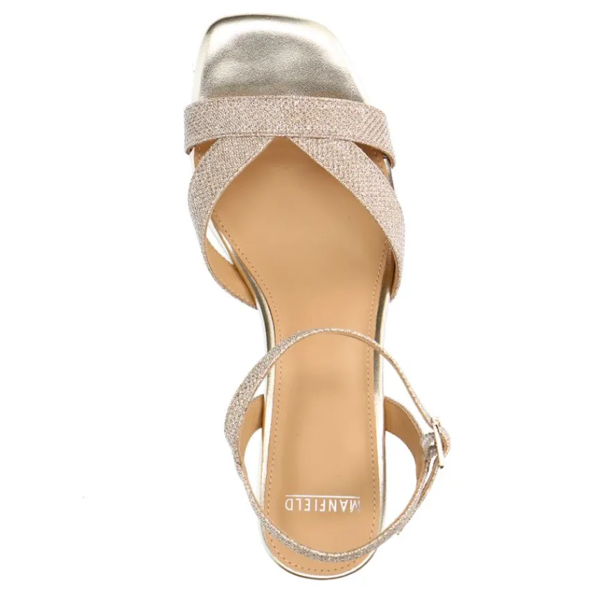 Manfield Gouden leren sandalen met hak en glitters^DAMES Sandalen
