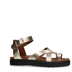 Manfield Gouden leren sandalen met plateauzool^DAMES Sandalen