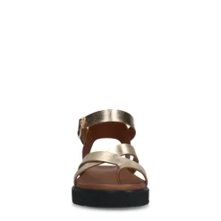 Manfield Gouden leren sandalen met plateauzool^DAMES Sandalen