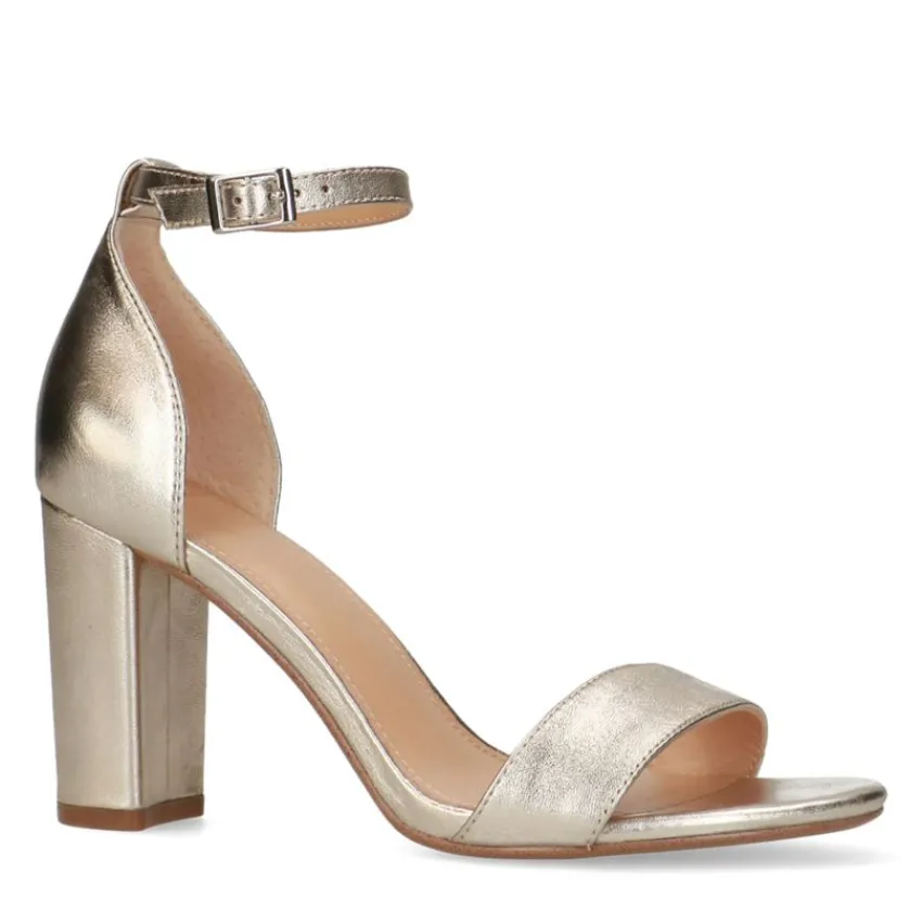 Manfield Gouden leren sandalen met hak^DAMES Sandalen