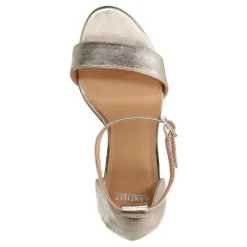 Manfield Gouden leren sandalen met hak^DAMES Sandalen