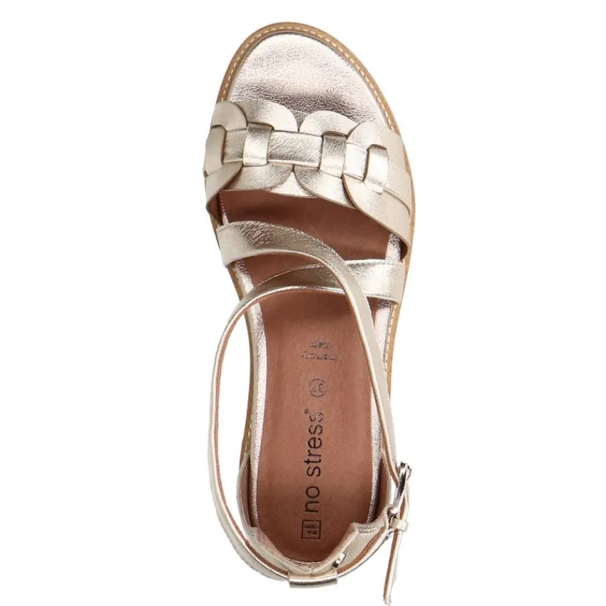 No Stress Gouden leren sandalen met gevlochten band^DAMES Sandalen
