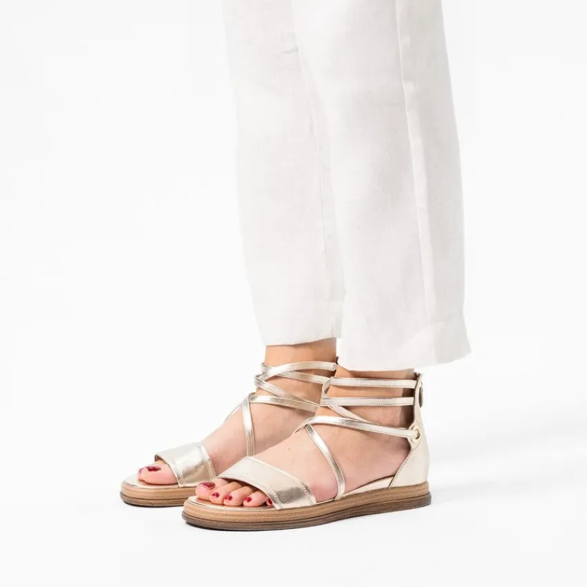 No Stress Gouden leren sandalen met bandjes^DAMES Sandalen
