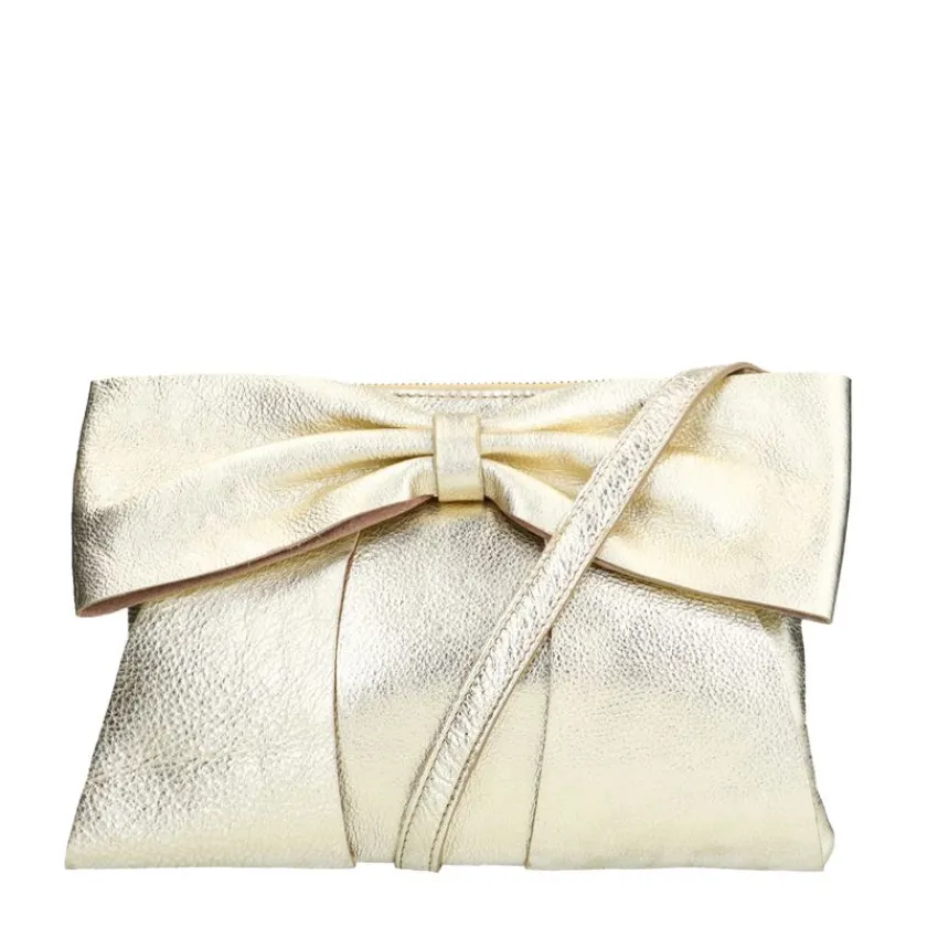 Manfield Gouden leren schoudertas met strik^ Schoudertassen