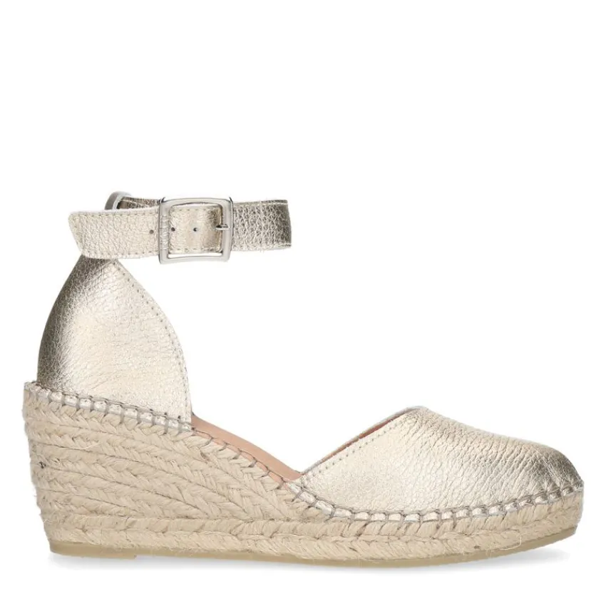 Manfield Gouden leren sleehakken^DAMES Espadrilles|Sandalen