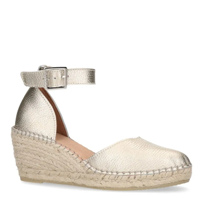 Manfield Gouden leren sleehakken^DAMES Espadrilles|Sandalen