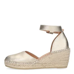 Manfield Gouden leren sleehakken^DAMES Espadrilles|Sandalen