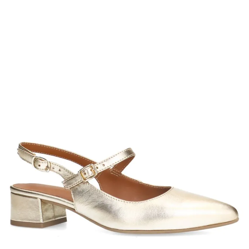 No Stress Gouden leren slingbacks^DAMES Slingbacks|Pumps