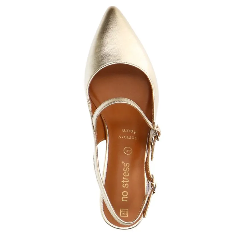 No Stress Gouden leren slingbacks^DAMES Slingbacks|Pumps