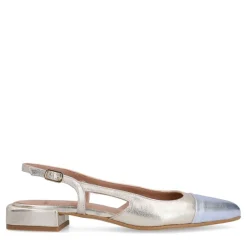 Manfield Gouden leren slingbacks met zilverkleurig detail^DAMES Pumps|Slingbacks