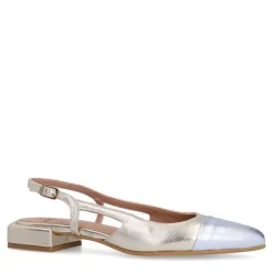 Manfield Gouden leren slingbacks met zilverkleurig detail^DAMES Pumps|Slingbacks