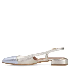 Manfield Gouden leren slingbacks met zilverkleurig detail^DAMES Pumps|Slingbacks