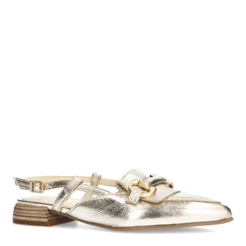 Manfield Gouden leren slingbacks met bandje^DAMES Pumps|Slingbacks