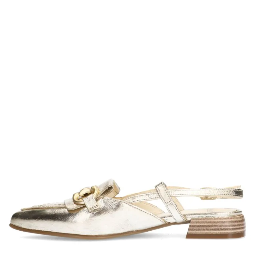 Manfield Gouden leren slingbacks met bandje^DAMES Pumps|Slingbacks