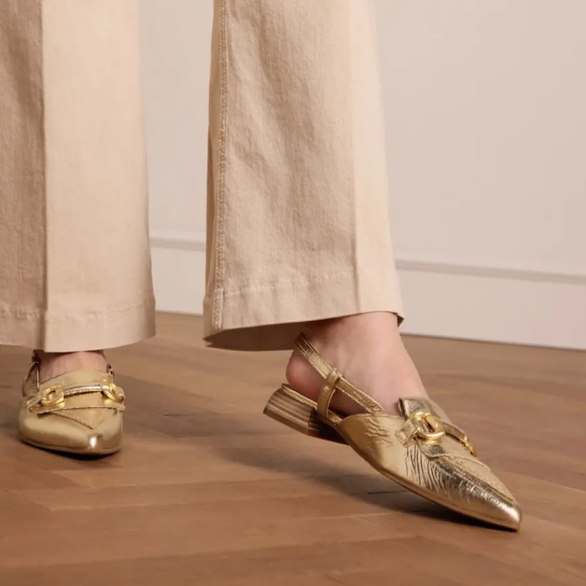 Manfield Gouden leren slingbacks met bandje^DAMES Pumps|Slingbacks