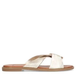 Manfield Gouden leren slippers^DAMES Slippers