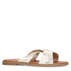 Manfield Gouden leren slippers^DAMES Slippers