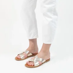 Manfield Gouden leren slippers^DAMES Slippers