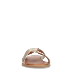 Manfield Gouden leren slippers^DAMES Slippers