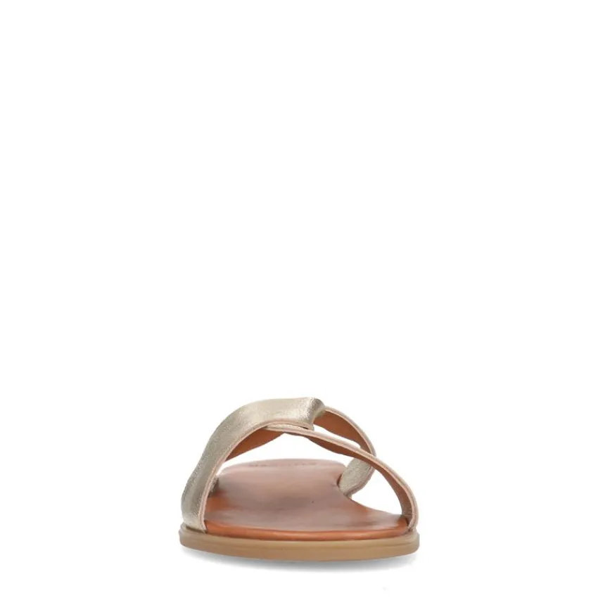 Manfield Gouden leren slippers^DAMES Slippers