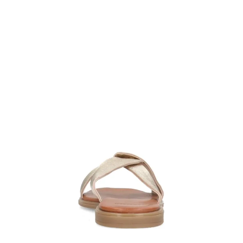 Manfield Gouden leren slippers^DAMES Slippers