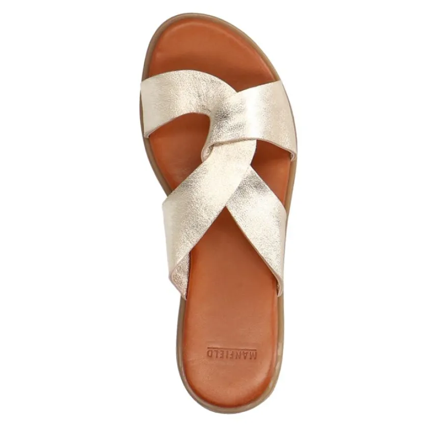 Manfield Gouden leren slippers^DAMES Slippers