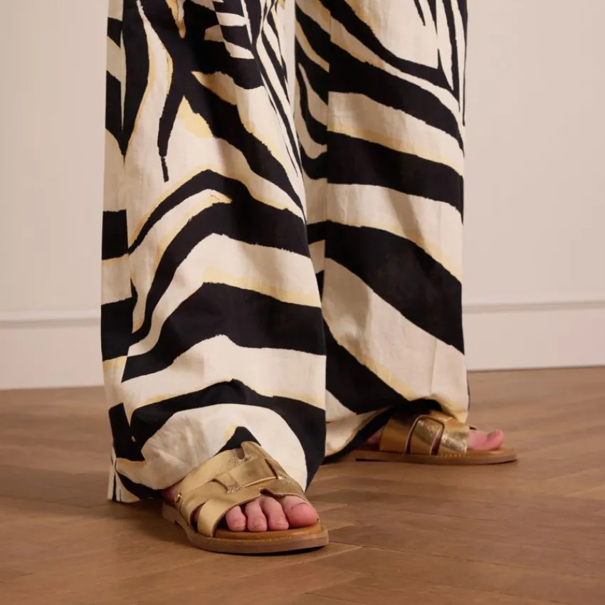 No Stress Gouden leren slippers^DAMES Slippers