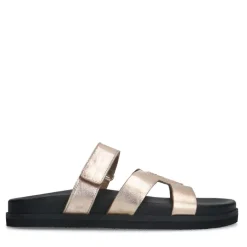 Manfield Gouden leren slippers met bandje^DAMES Slippers