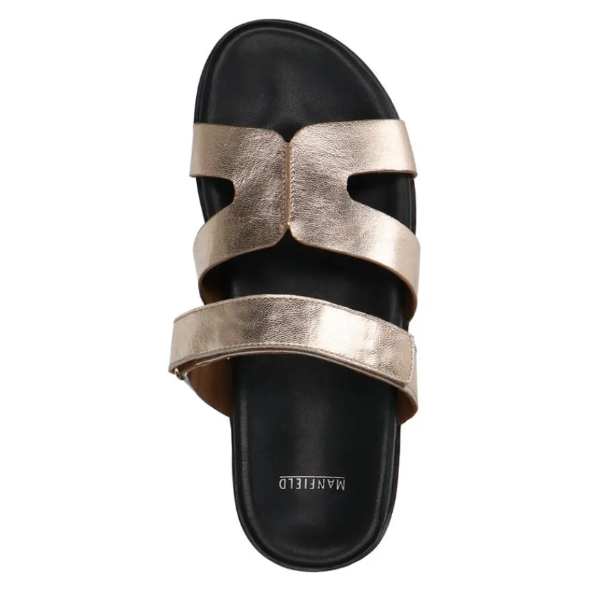 Manfield Gouden leren slippers met bandje^DAMES Slippers