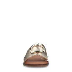 Manfield Gouden leren slippers met chain^DAMES Slippers
