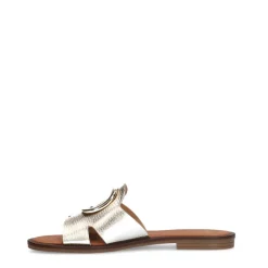 Manfield Gouden leren slippers met chain^DAMES Slippers