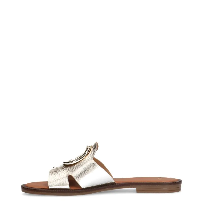 Manfield Gouden leren slippers met chain^DAMES Slippers