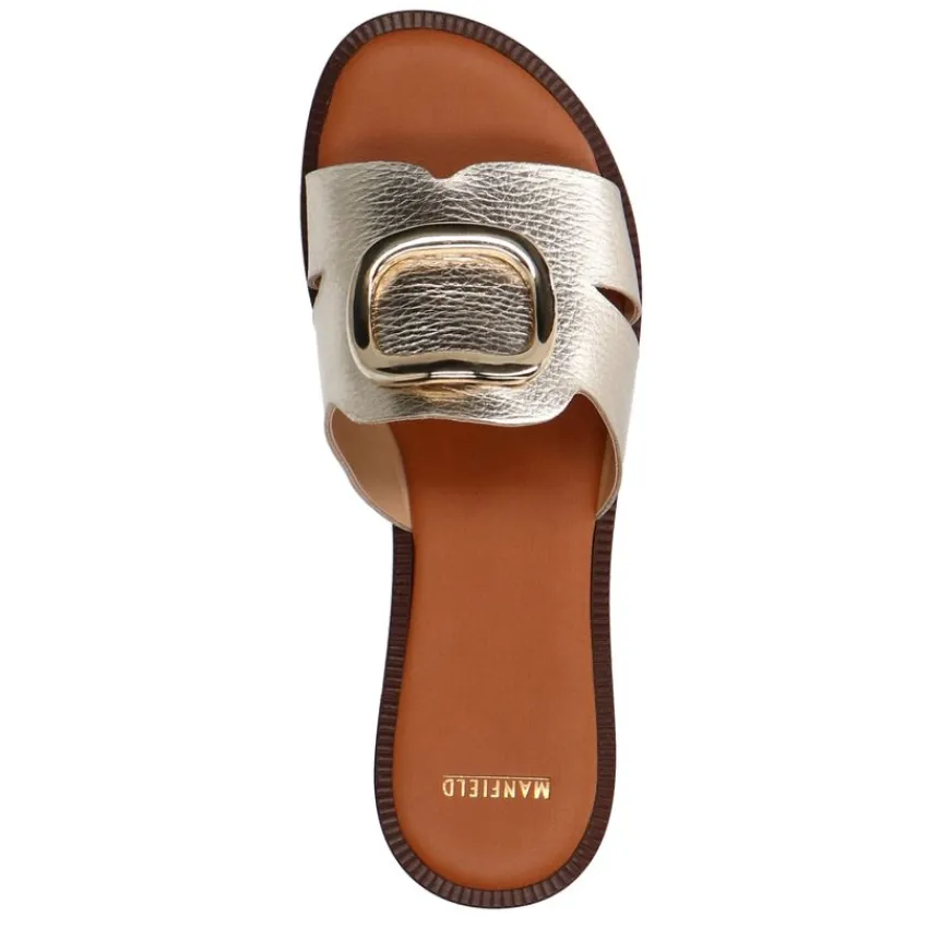 Manfield Gouden leren slippers met chain^DAMES Slippers