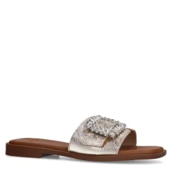 Manfield Gouden leren slippers met diamanten gesp^DAMES Slippers