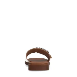 Manfield Gouden leren slippers met diamanten gesp^DAMES Slippers