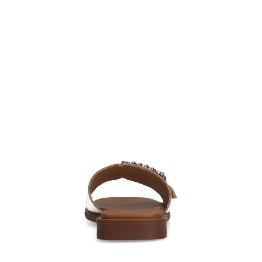 Manfield Gouden leren slippers met diamanten gesp^DAMES Slippers