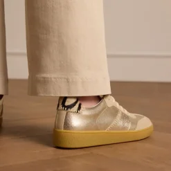 Manfield Gouden leren sneakers met zebra details^DAMES Sneakers