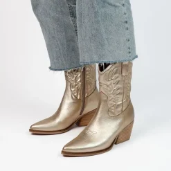 Manfield Gouden metallic cowboy laarzen^DAMES Enkellaarsjes
