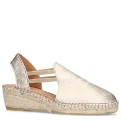 Manfield Gouden metallic leren sleehakken^DAMES Espadrilles|Sandalen