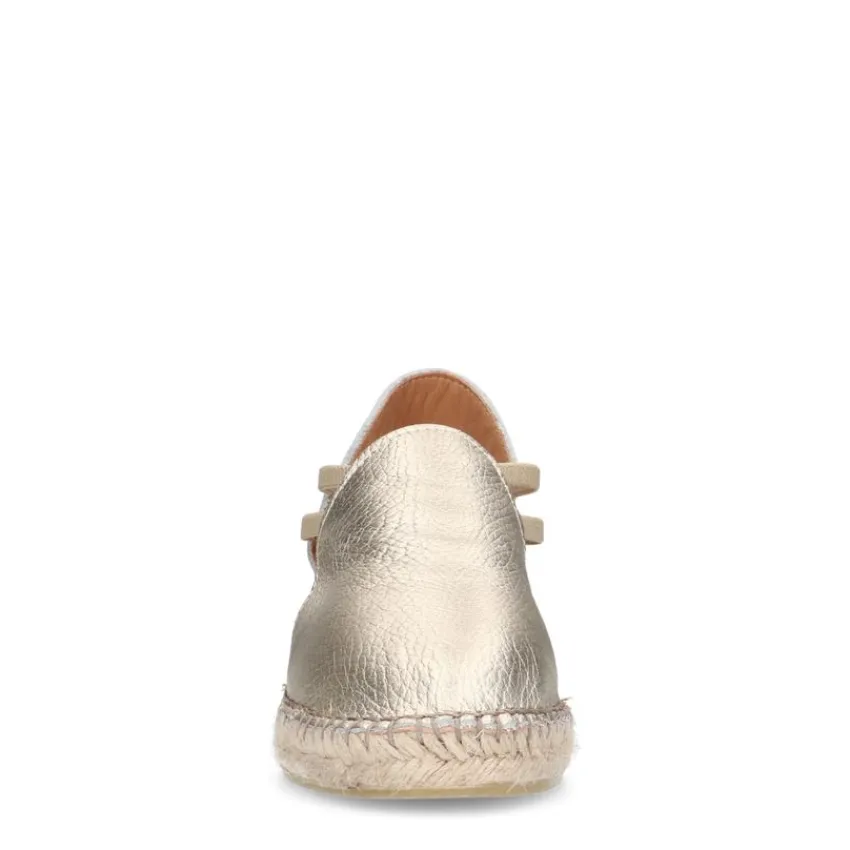 Manfield Gouden metallic leren sleehakken^DAMES Espadrilles|Sandalen