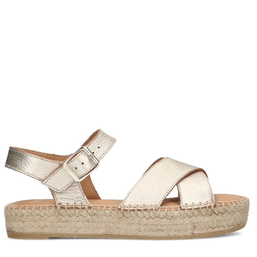 Manfield Gouden metallic sandalen met touwzool^DAMES Espadrilles|Sandalen