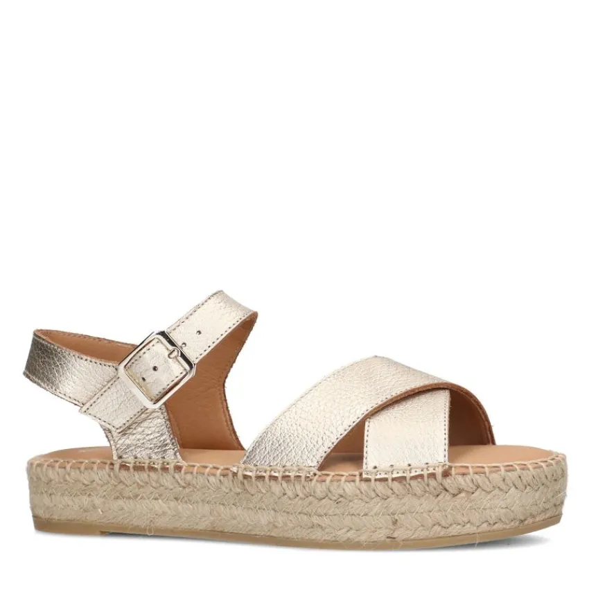 Manfield Gouden metallic sandalen met touwzool^DAMES Espadrilles|Sandalen