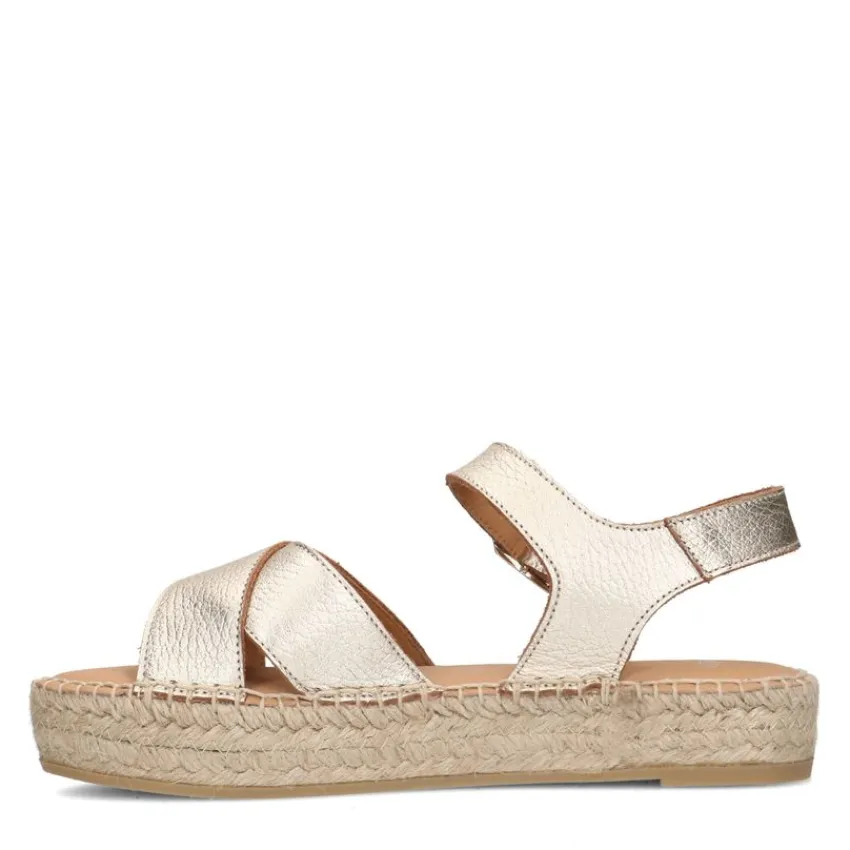 Manfield Gouden metallic sandalen met touwzool^DAMES Espadrilles|Sandalen