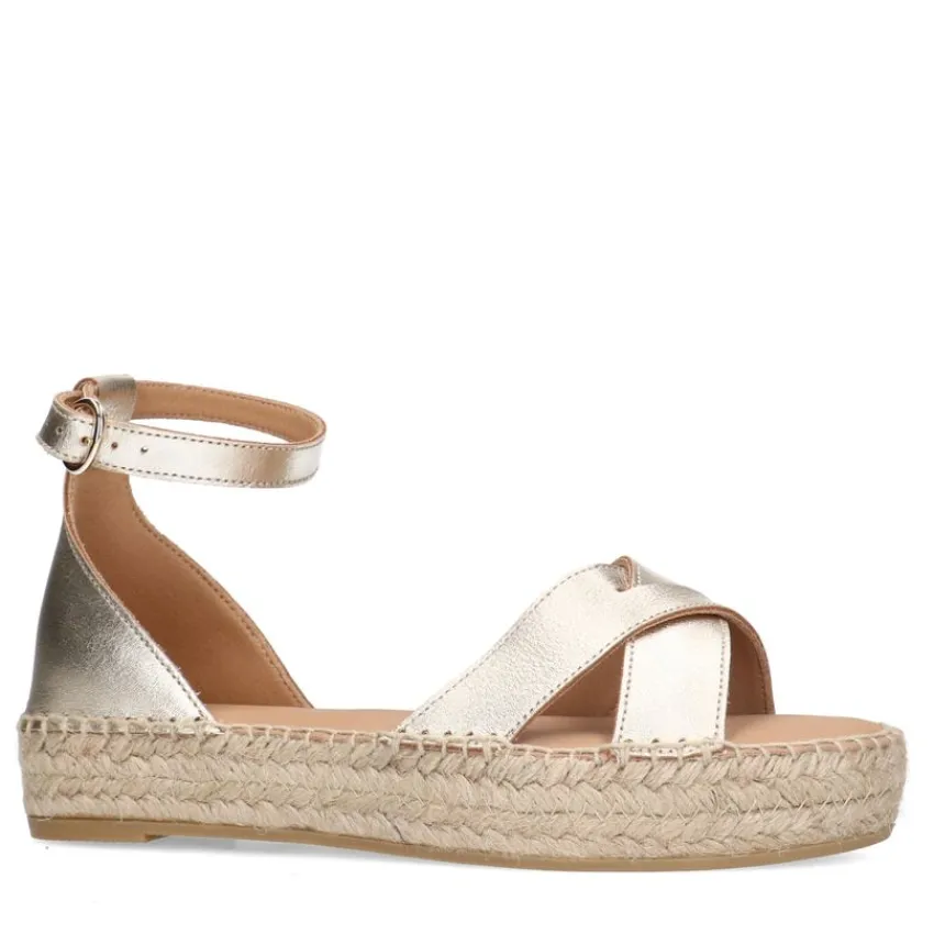 Manfield Gouden metallic sandalen met touwzool^DAMES Espadrilles
