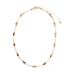 Manfield Goudkleurige ketting met witte kralen^ Sieraden