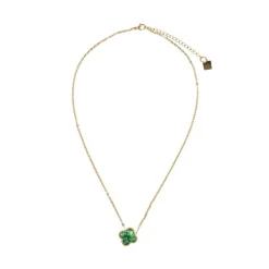 Manfield Goudkleurige ketting met groen klavertje^ Sieraden