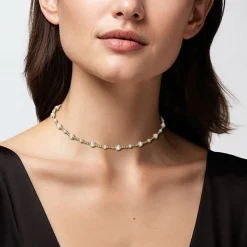 Manfield Goudkleurige kralenketting met parels^ Sieraden